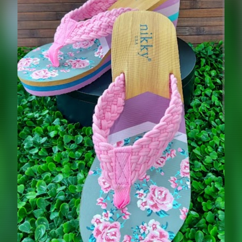 Pink Floral Platform Sandals